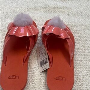 NWT UGG Pink Sandals with Fluffy Pom Pom